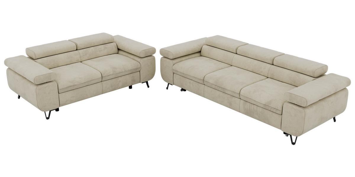 SITZGARNITUR PETERS 2+3 - Beige Velvet - Beige/Schwarz, Textil/Metall (262/76/99cm) - MKS