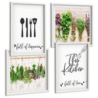 BILDER SET 4er Set - 50x50 cm & 40x60 cm Weißer Rahmen - Küchenkräuterpflanzen Beschriftungen - Weiß, Kunststoff (50/50cm) - TULUP