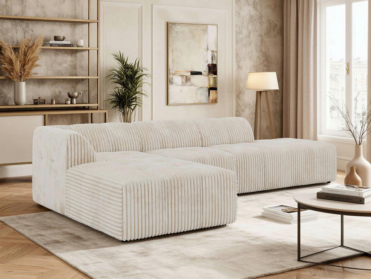 ECKSOFA GRIDA 3M L Beige Cord - Links - Beige/Creme, Kunststoff/Textil (335/176cm) - MKS