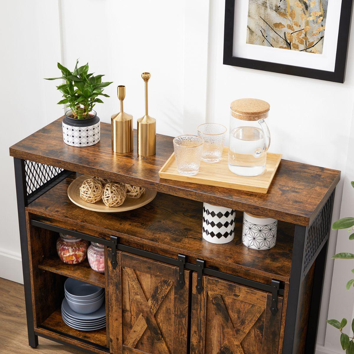 SIDEBOARD im Industriestil mit Schiebetüren - L100 cm - Braun, Holzwerkstoff (33/80/111.5cm) - Calicosy