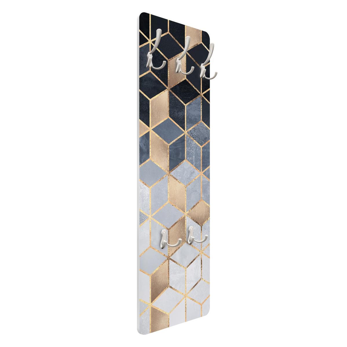 WANDGARDEROBE - Blau Weiß goldene Geometrie 34/105 cm - Goldfarben, Holzwerkstoff (34/105/1.6cm) - Bilderwelten