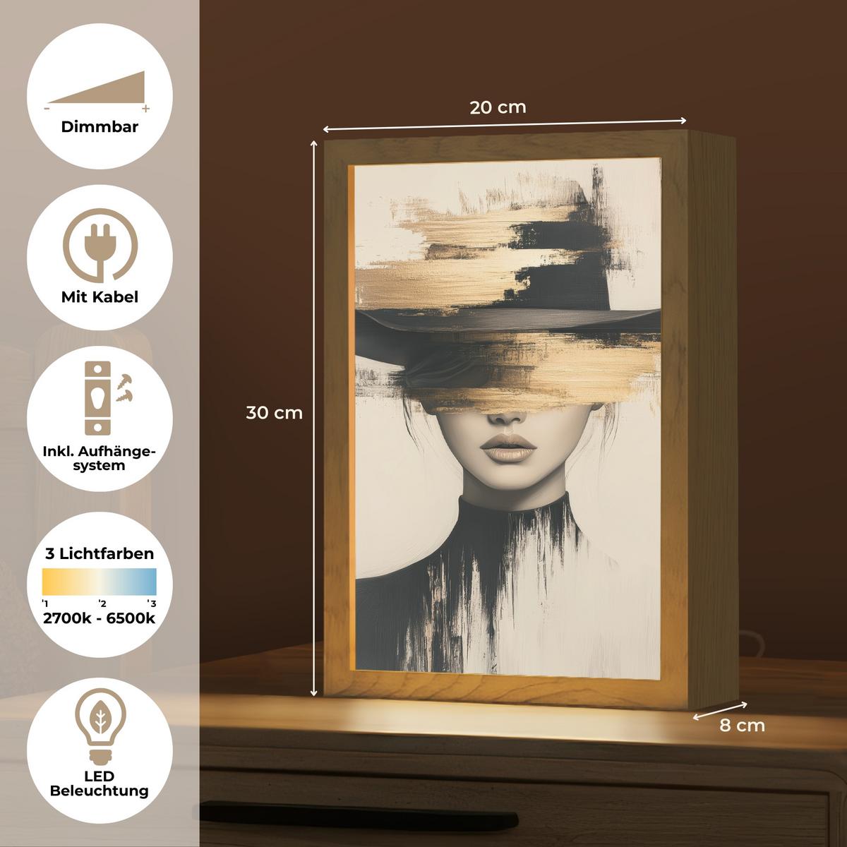 WANDLEUCHTE Frau - Hut - Farbe 20x30 cm - Creme, Holzwerkstoff (20/30/8cm) - OnlyWow
