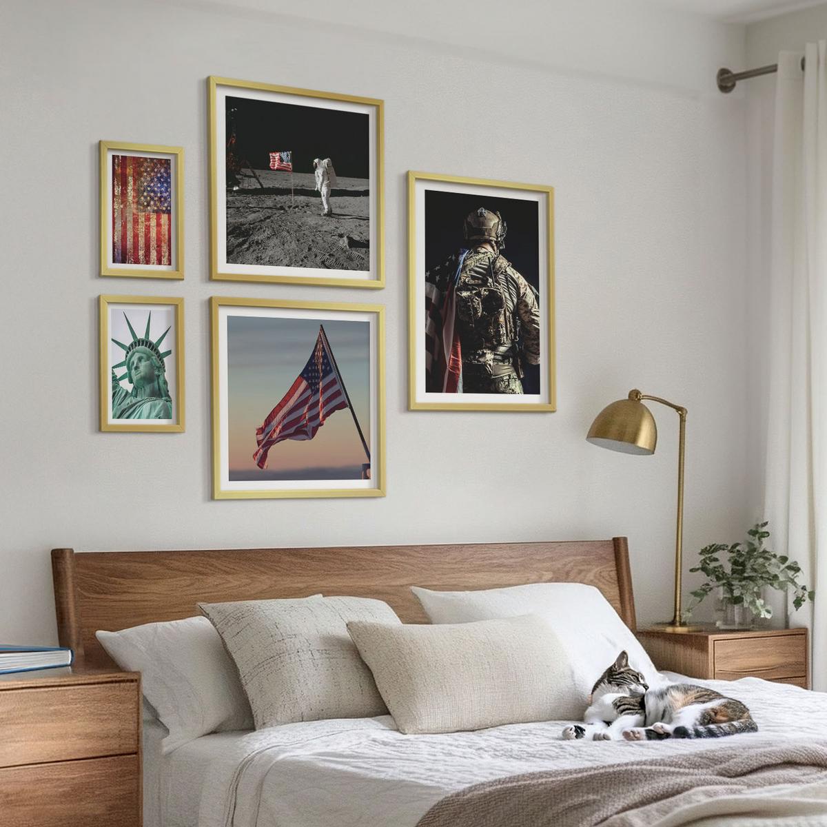 BILDER SET 5er Set - 50x50 cm & 20x30 cm & 40x60 cm Goldrahmen - Ruhige Landschaften am Strand der Sonne - Goldfarben, Kunststoff (40/60cm) - TULUP