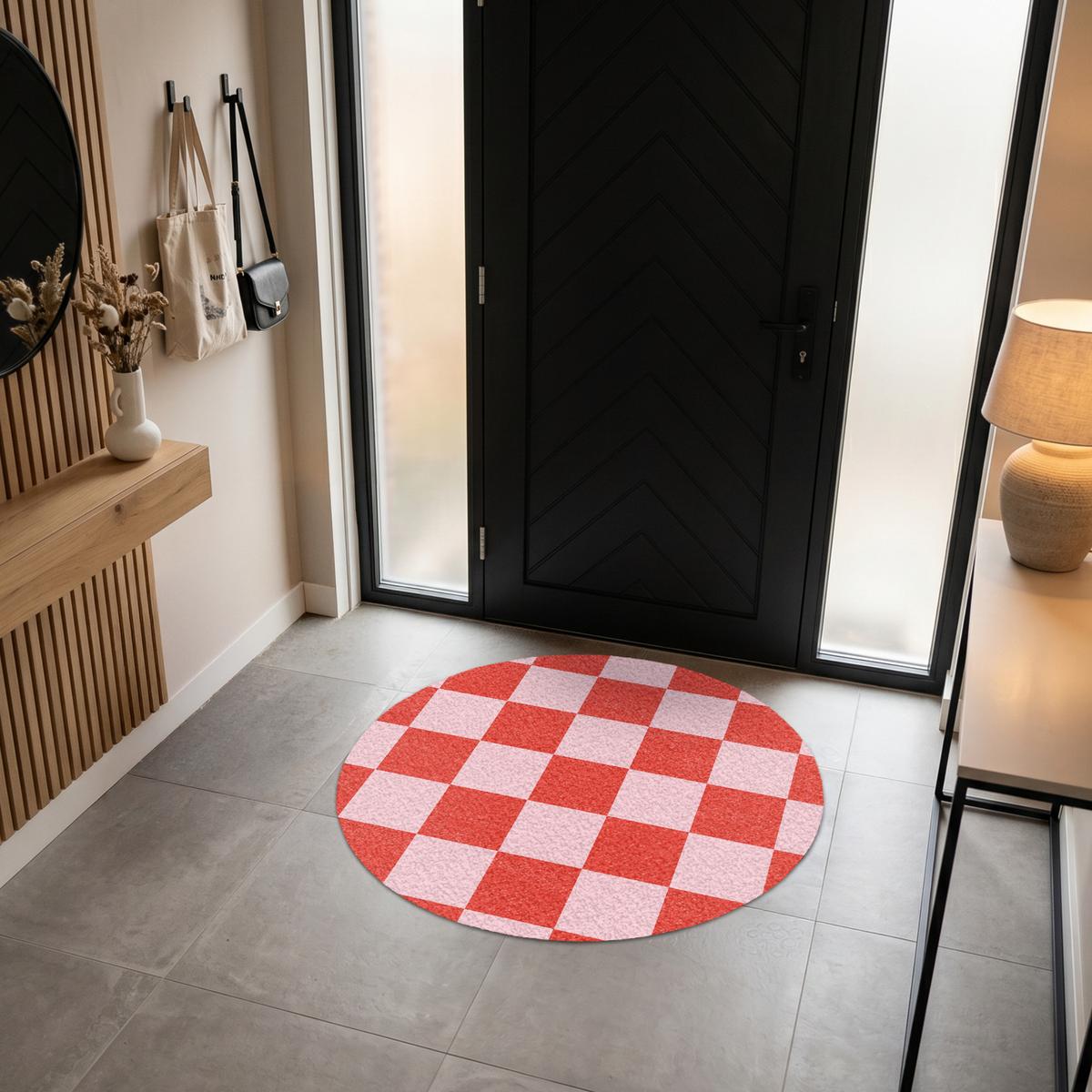 FUSSMATTE Schachbrettmuster - Rot - Rosa - Würfel Türmatte 120x120 cm - Rot, Kunststoff (120/0.4cm) - MuchoWow
