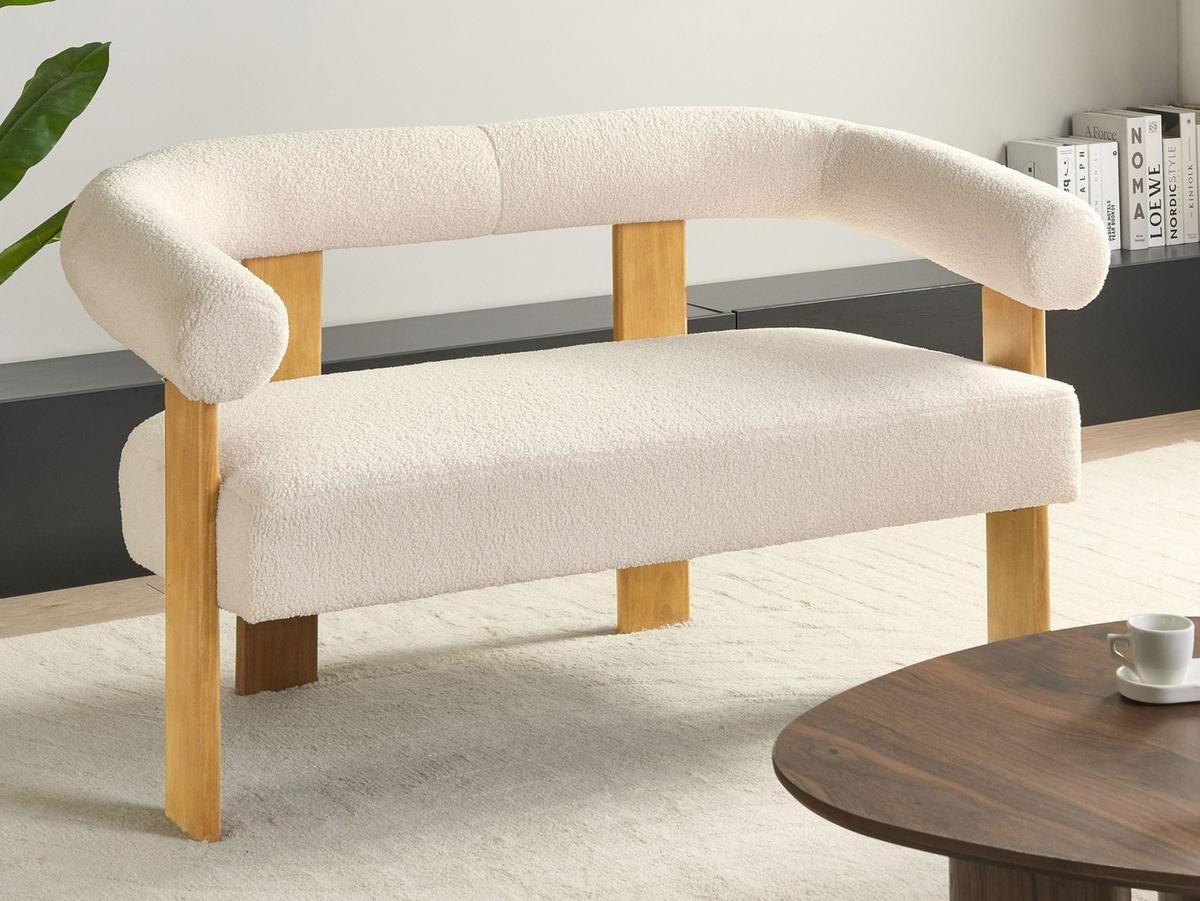 2-SITZER-SOFA Bouclé Cremeweiß/Hellbraun Ilbro - Creme, Textil (138/76/68cm) - Beliani