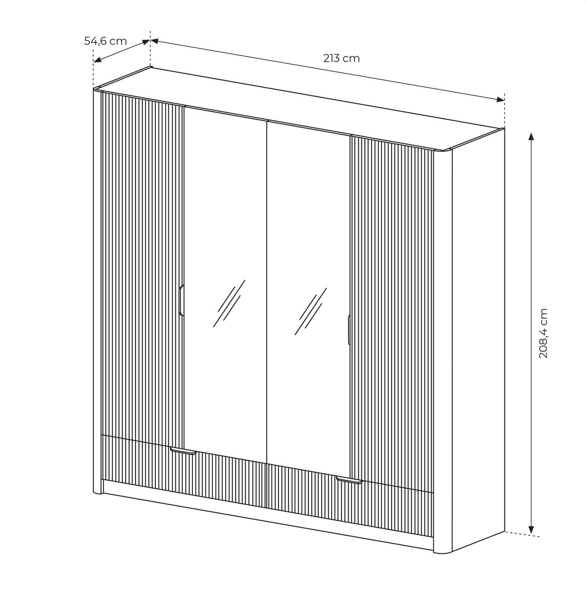 KLEIDERSCHRANK Vespasia 4T 2S Beige 213/208,4/54,6 cm – Geriffelten Fronten - Beige, Holzwerkstoff (213/208.4/54.6cm) - AX Living