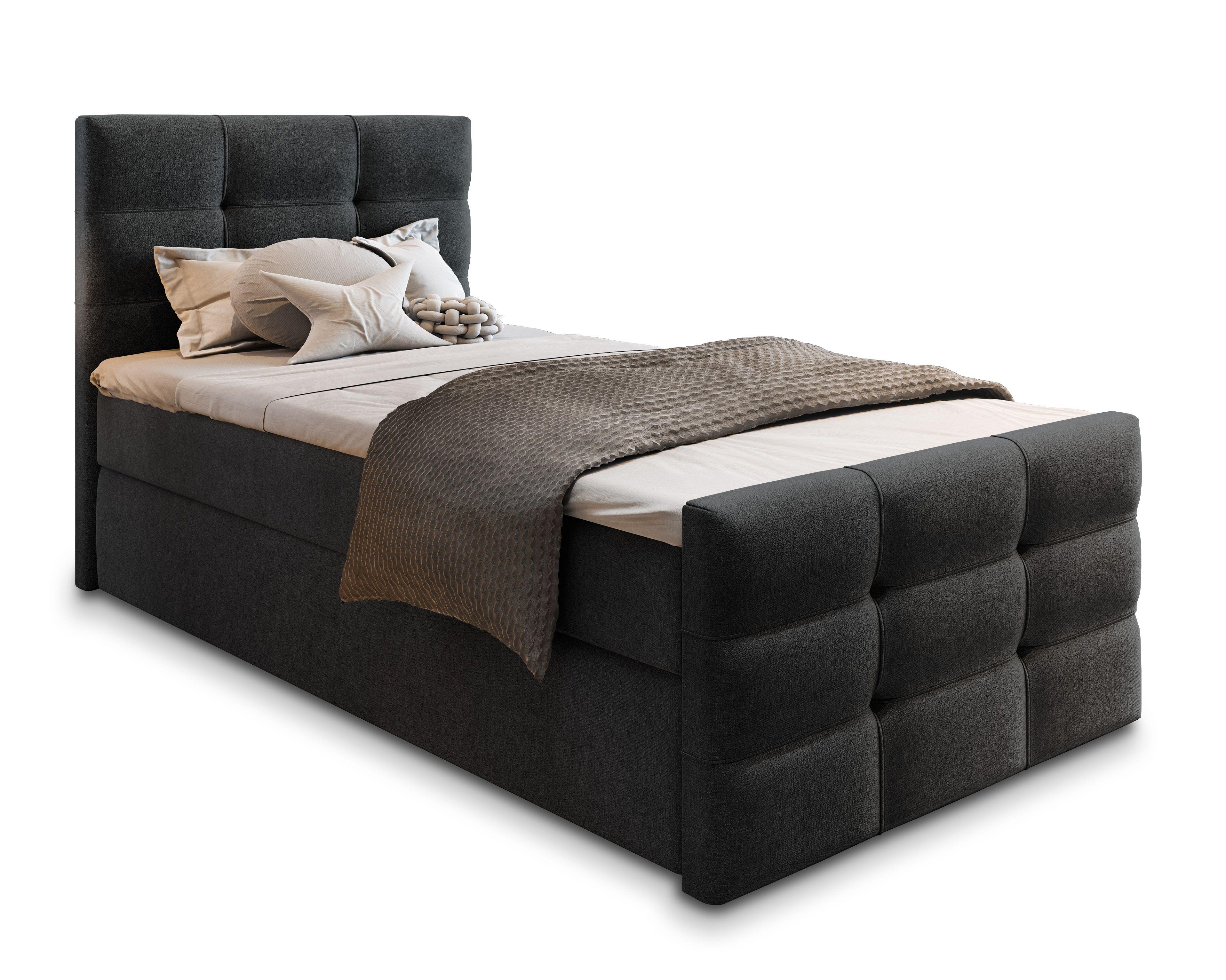 BOXBETT AMON 90 90x200 cm mit Matratze und Topper - Schwarz - Schwarz, Holz (90/200cm) - MASSENO