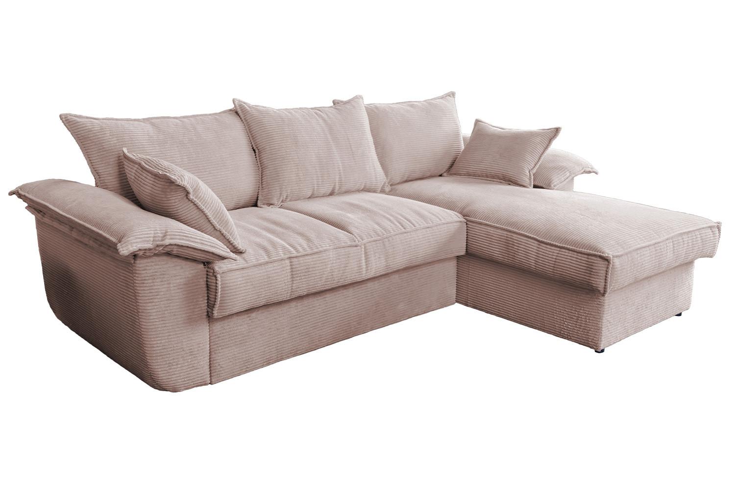 ECKSOFA DAMETO Pink Cord Mit Schlaffunktion - Pink/Schwarz, Kunststoff/Textil (266/174cm) - KAWOLA