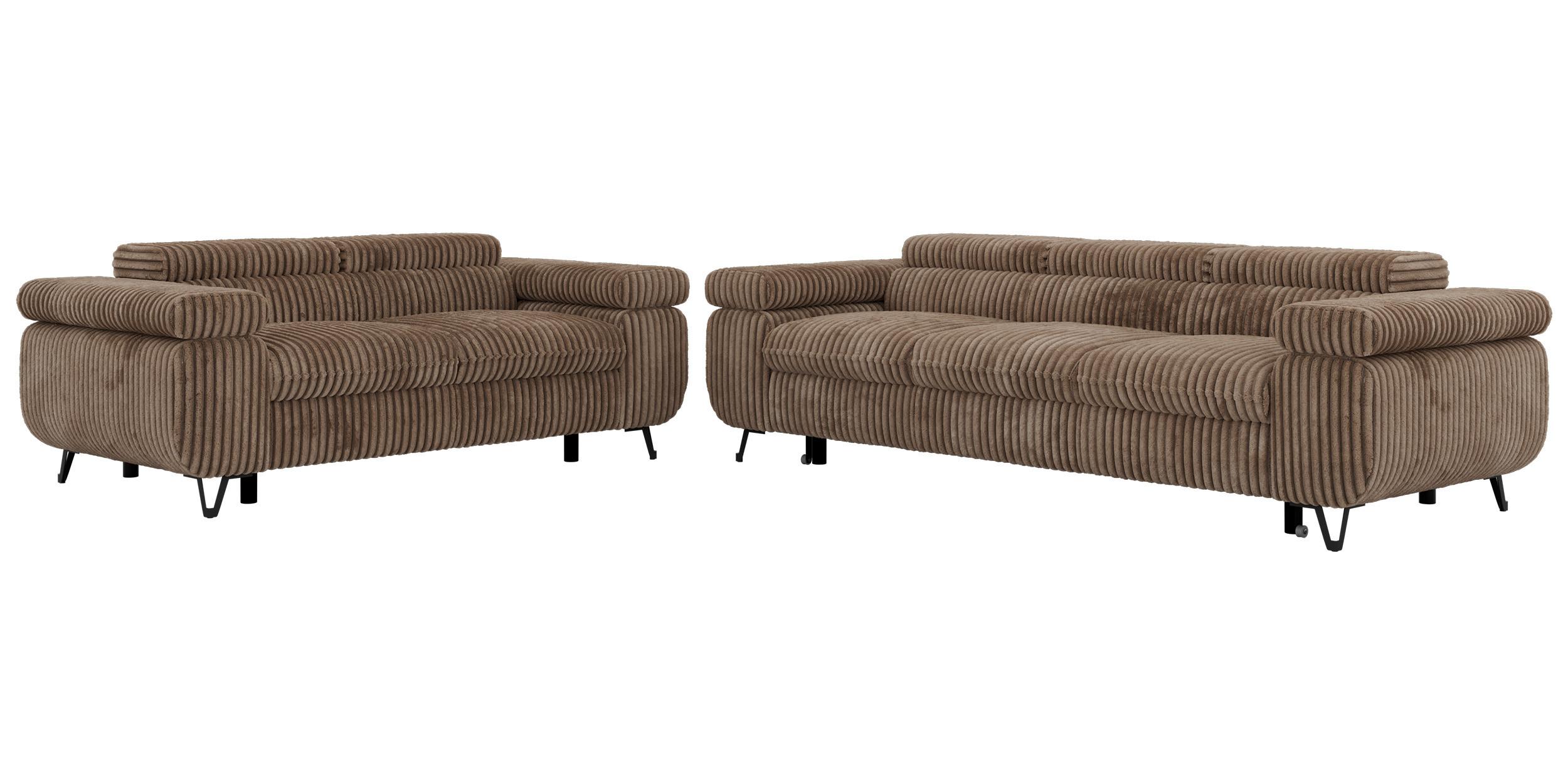SITZGARNITUR PETERS 2+3 - Braun Cord - Schwarz/Braun, Textil/Metall (262/76/99cm) - MKS