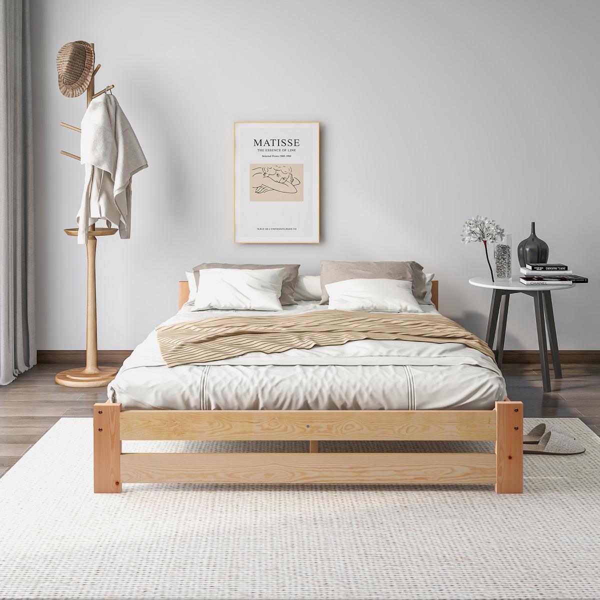 BETT 140x200 cm Natur Futonbett aus Kiefer mit Lattenrost Modern - Beige, Holz - Urban Meuble