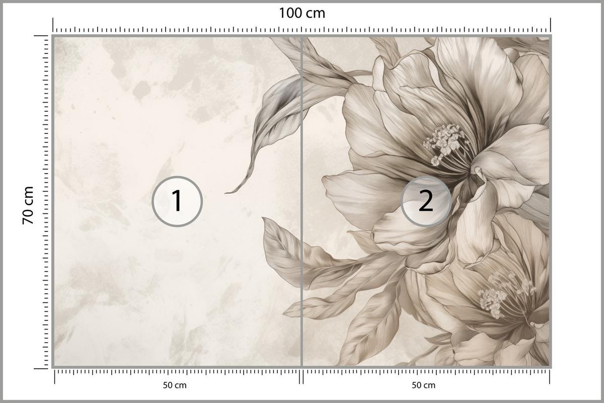 FOTOTAPETE für Schlafzimmer Zarte Beige Blumen Minimalismus Modern 100x70 - Beige, Papier (100/70cm) - Muralo