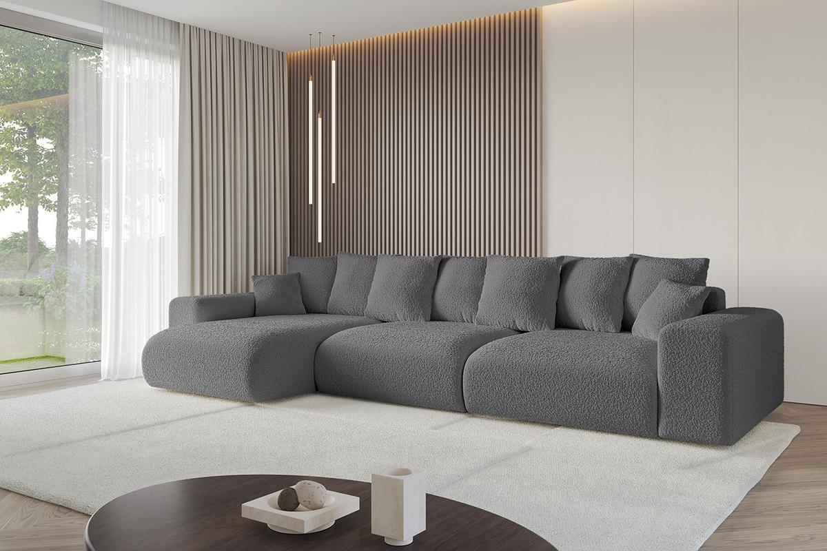 ECKSOFA Ottomane links ESKAR-L2 364x176x72 Platinfarben Bouclé - Platinfarben/Schwarz, Holzwerkstoff/Kunststoff (364/176cm) - ALTDECOR