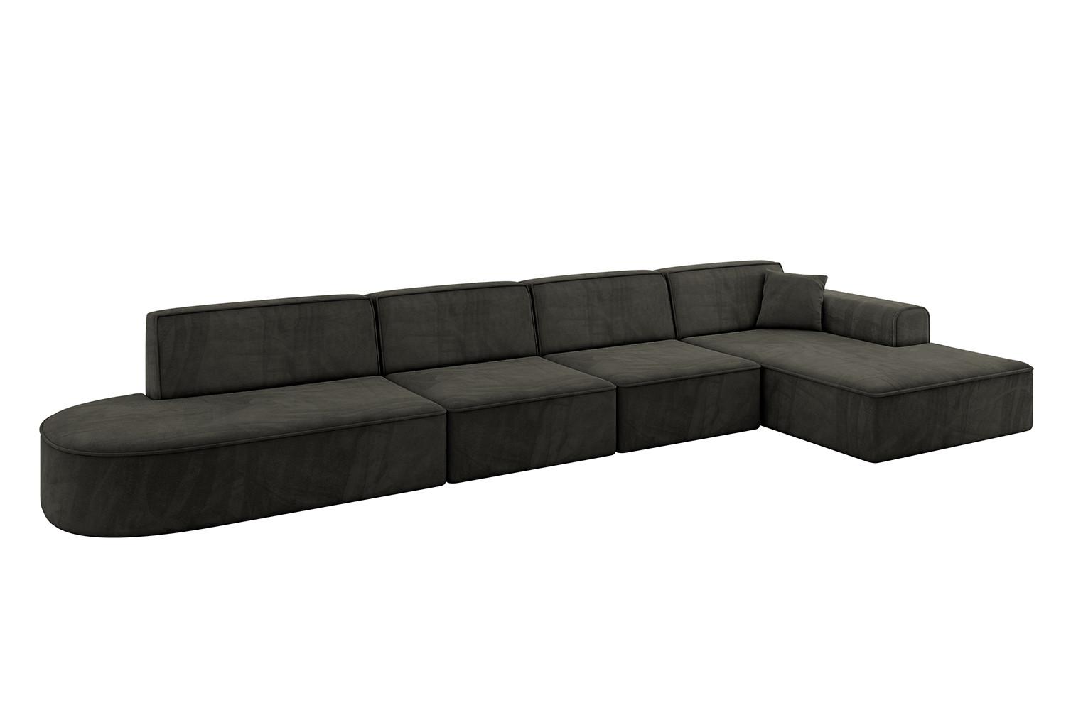 ECKSOFA Ottomane Rechts IREA-L3-v3 - 412x165x77 cm Schwarz - Schwarz, Holzwerkstoff/Textil (412/165cm) - ALTDECOR