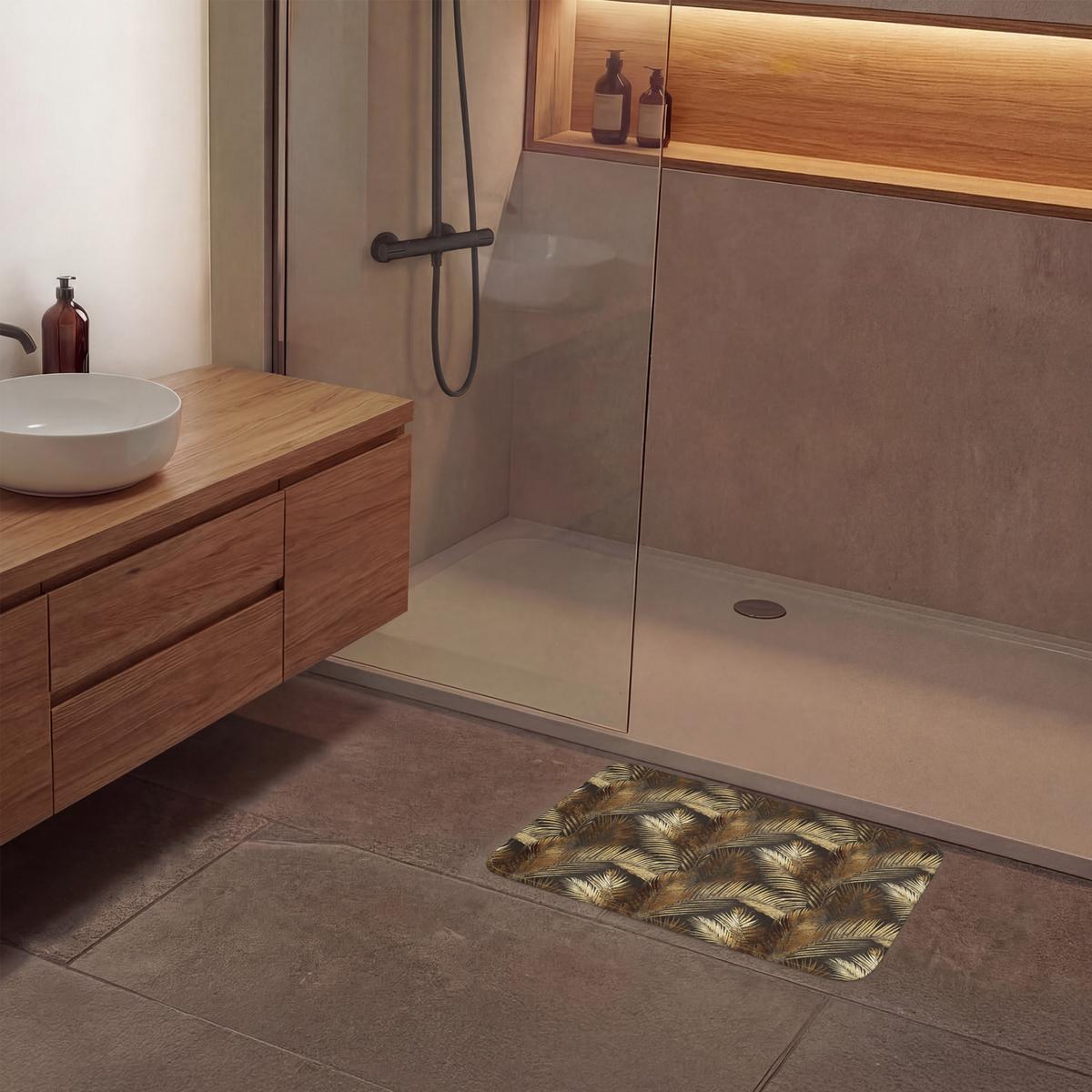BADEMATTE Tropisch - Blätter - Gold 60x40 cm - Dunkelbraun/Goldfarben, Textil (60/40cm) - OnlyWow