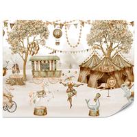 FOTOTAPETE für Kinderzimmer Zirkus Zelt Tiere Ballons Aquarell Bäumes 400x280 - Ecru/Beige, Papier (400/280cm) - Muralo