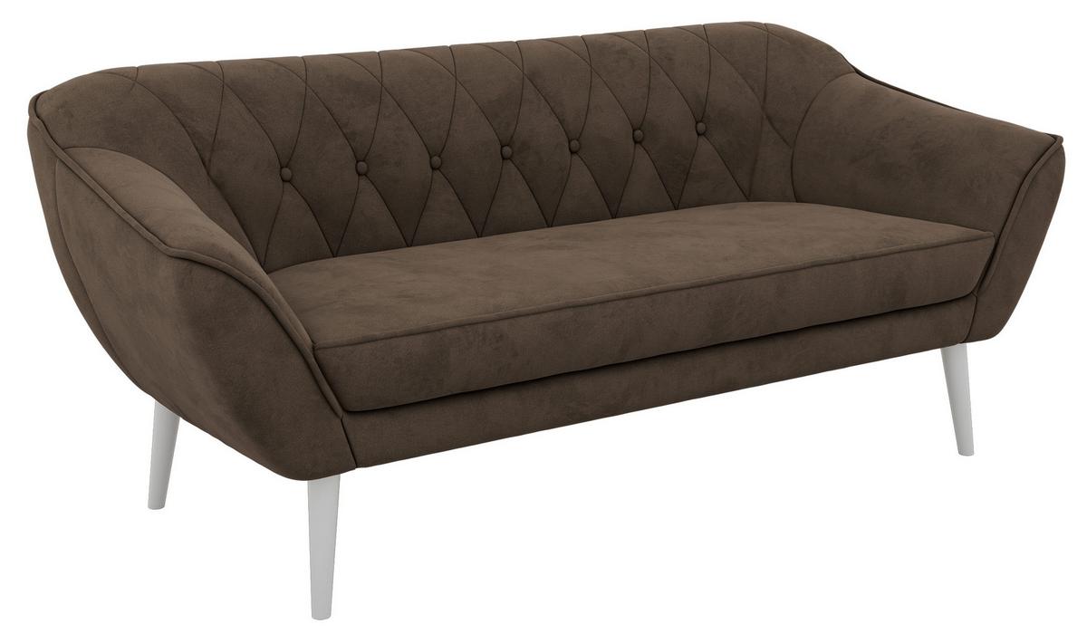 3-SITZER-SOFA PIRS - Braun Velvet - Weiße Beine - Dunkelbraun/Braun, Holzwerkstoff/Textil (180/75/74cm) - MKS