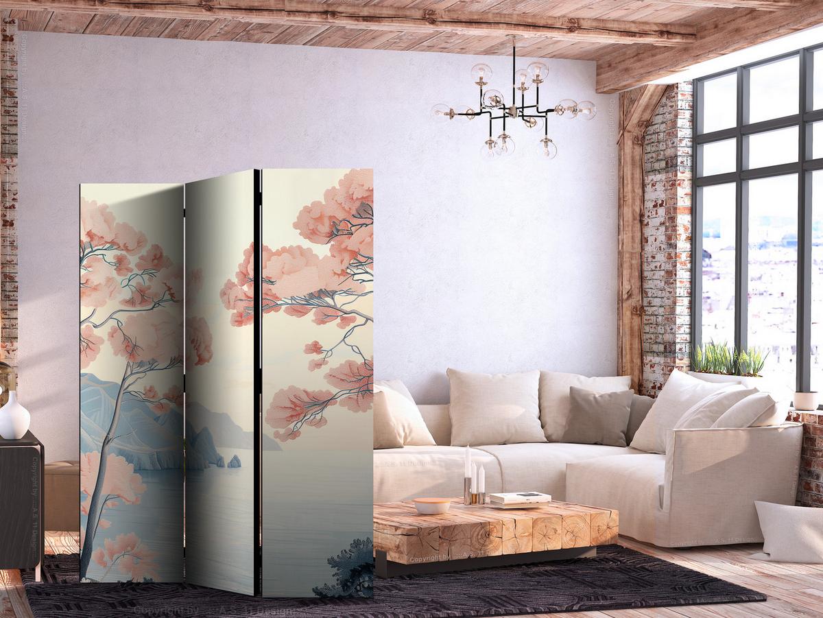 PARAVENT Akustik 3-tlg 135x172 cm Ozeanklippen Landschaft im Boho - Multicolor, Holz/Textil (135/172/3cm) - Muralo