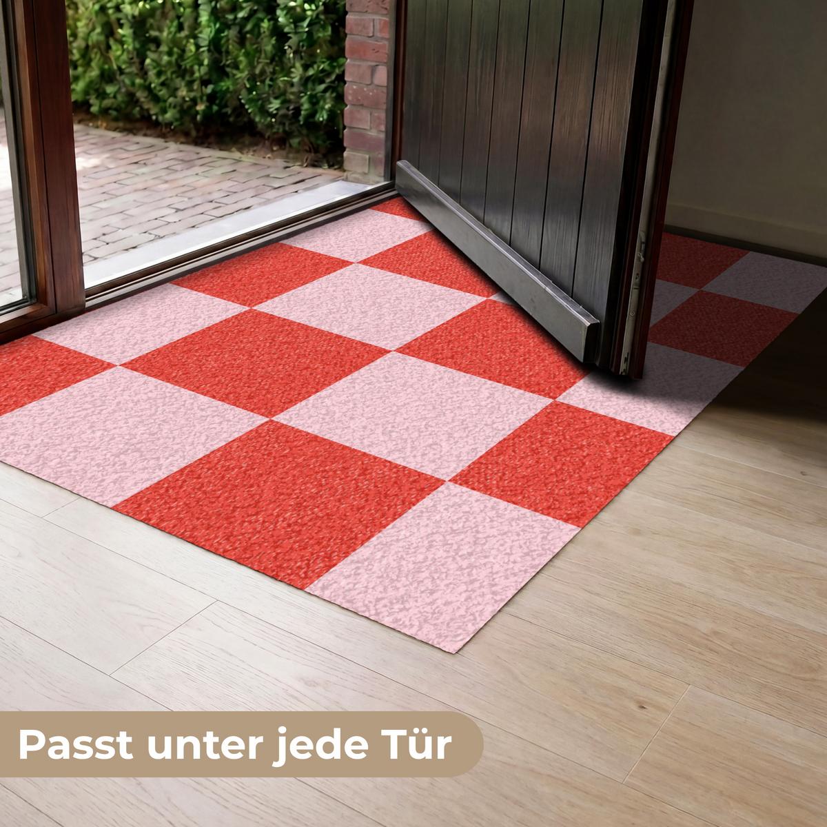 FUSSMATTE Schachbrettmuster - Rot - Rosa - Würfel Türmatte 120x80 cm - Rot, Kunststoff (120/0.4cm) - MuchoWow