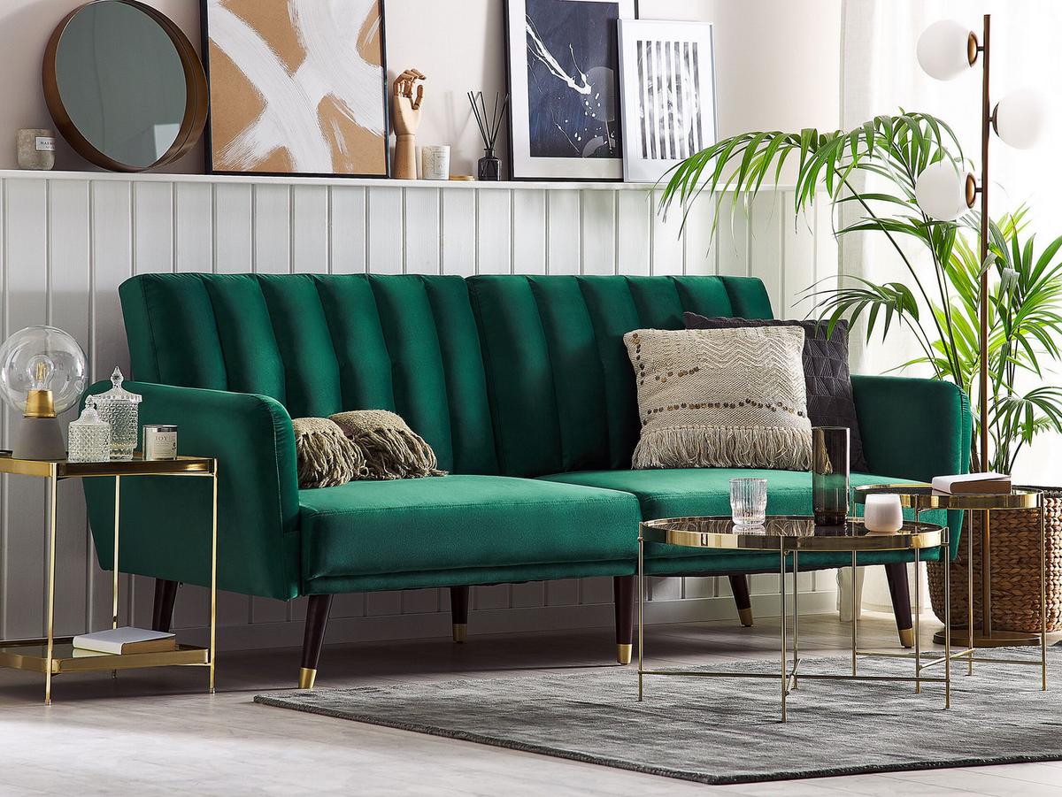 3-SITZER-SCHLAFSOFA Samtstoff Smaragdgrün Vimmerby - Smaragdgrün, Textil (212/90/80cm) - Beliani