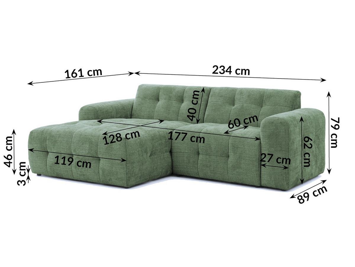 ECKSOFA mit Ottomane links, raffinierten Steppungen, Wellenunterfederung, B234/T161/H79 cm, Chenille-Bezug in Grün / 21040 - Schwarz/Grün, Kunststoff/Textil (234/79/161cm) - luma-home