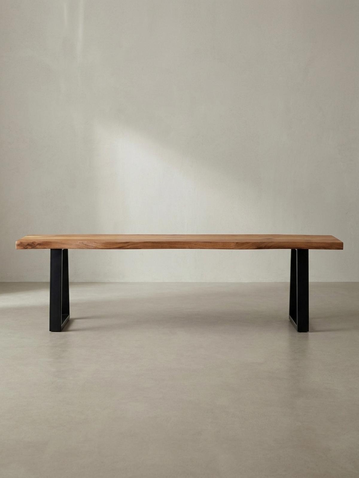 ESSZIMMERBANK Massivholz Metall Baumkante ohne Lehne, Akazie 160x40x46 cm - Schwarz/Braun, Holz/Metall (160/46/40cm) - KADIMA DESIGN