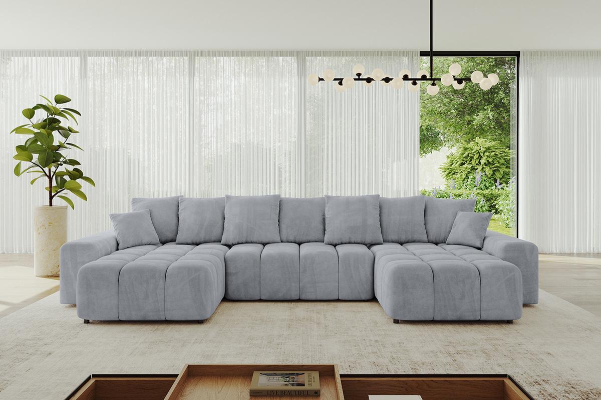 WOHNLANDSCHAFT ENIL-U 401x189x68 Hellgrau Velours - Hellgrau, Holzwerkstoff/Kunststoff (401/68/189cm) - ALTDECOR