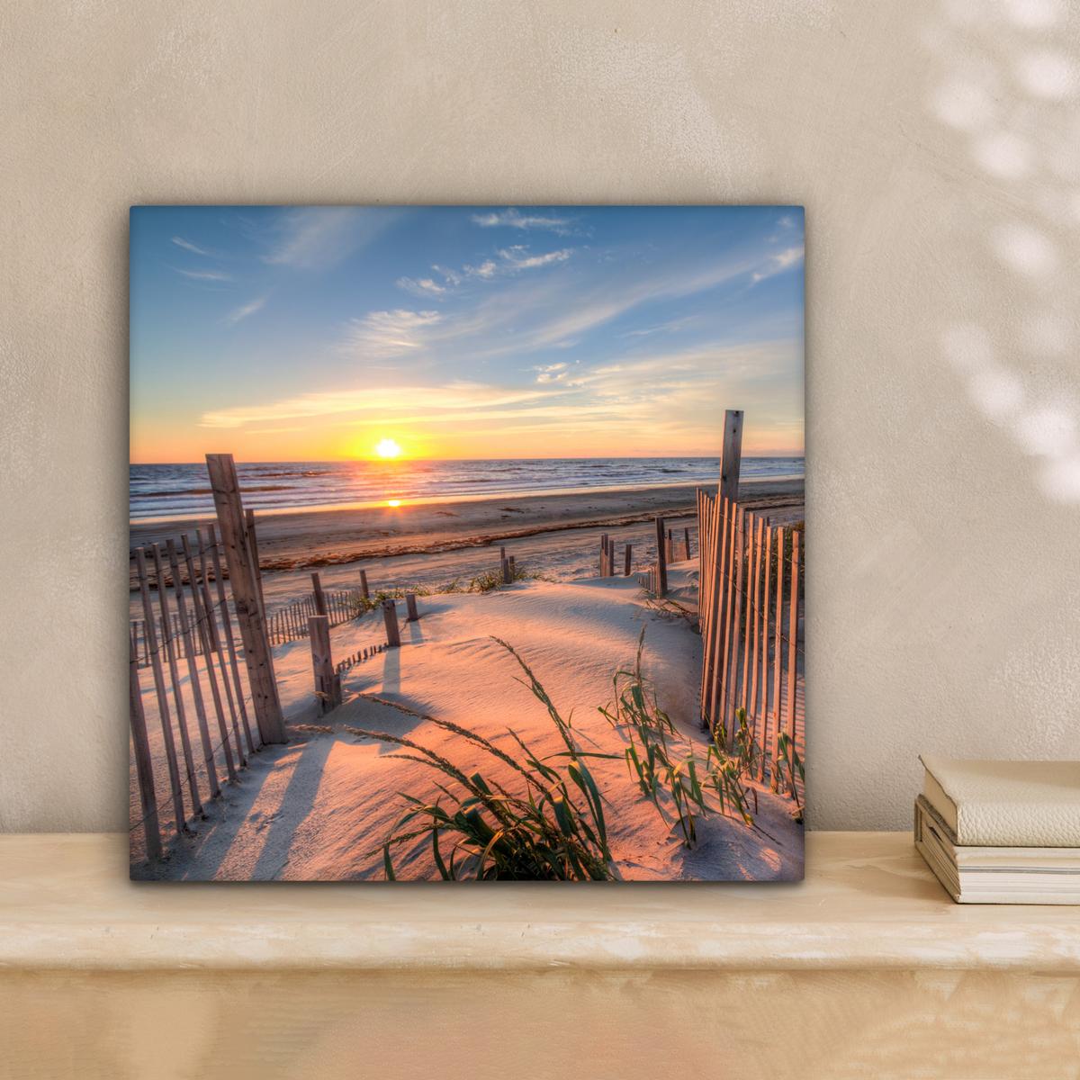 LEINWANDBILD Strand - Meer - Düne - Sonnenuntergang - Landschaft Deko Wohnzimmer 20x20 cm - Beige, Textil (20/20cm) - MuchoWow
