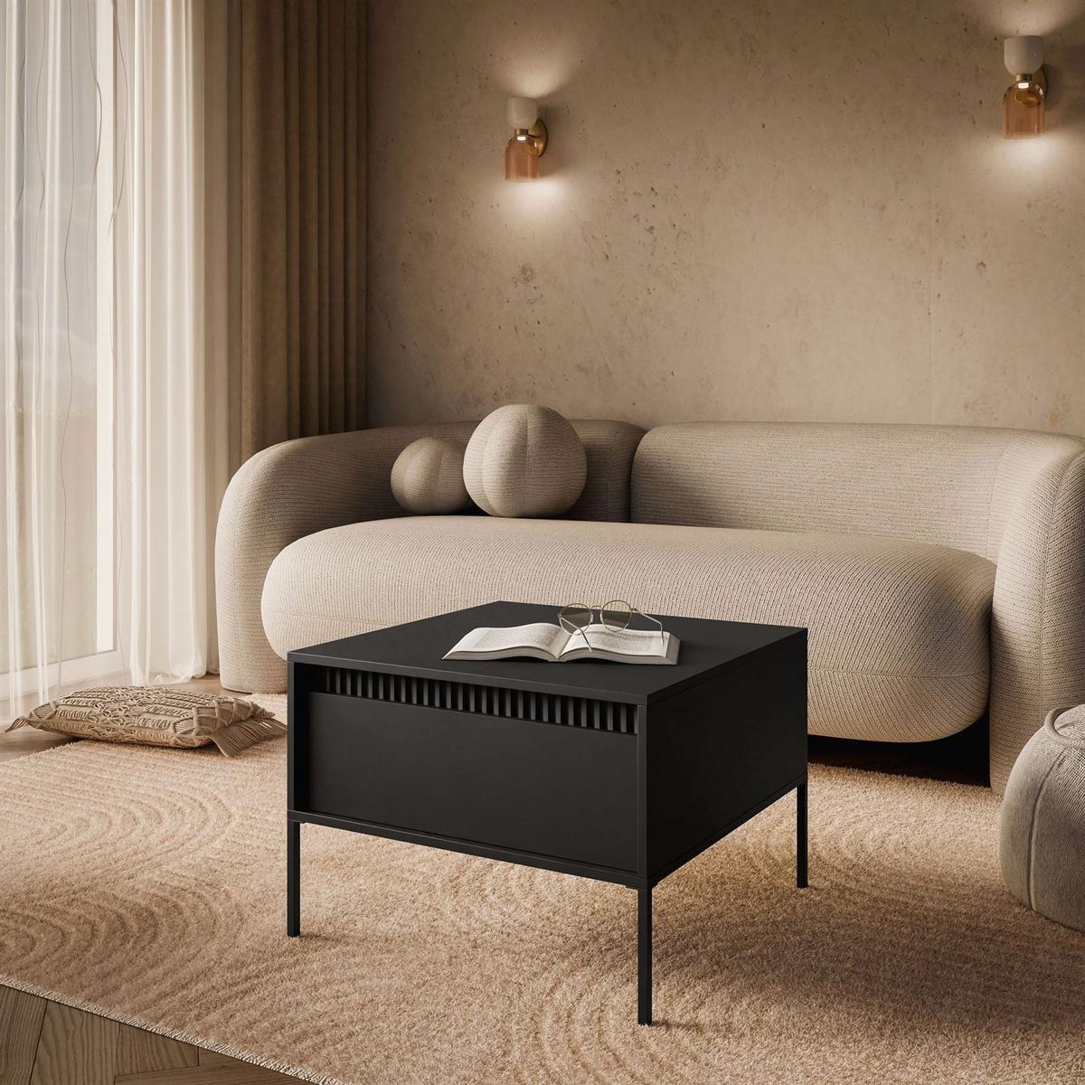 COUCHTISCH YASUMI mit Schublade schwarz matt - Schwarz, Holzwerkstoff (68/68/48.4cm) - Lookway