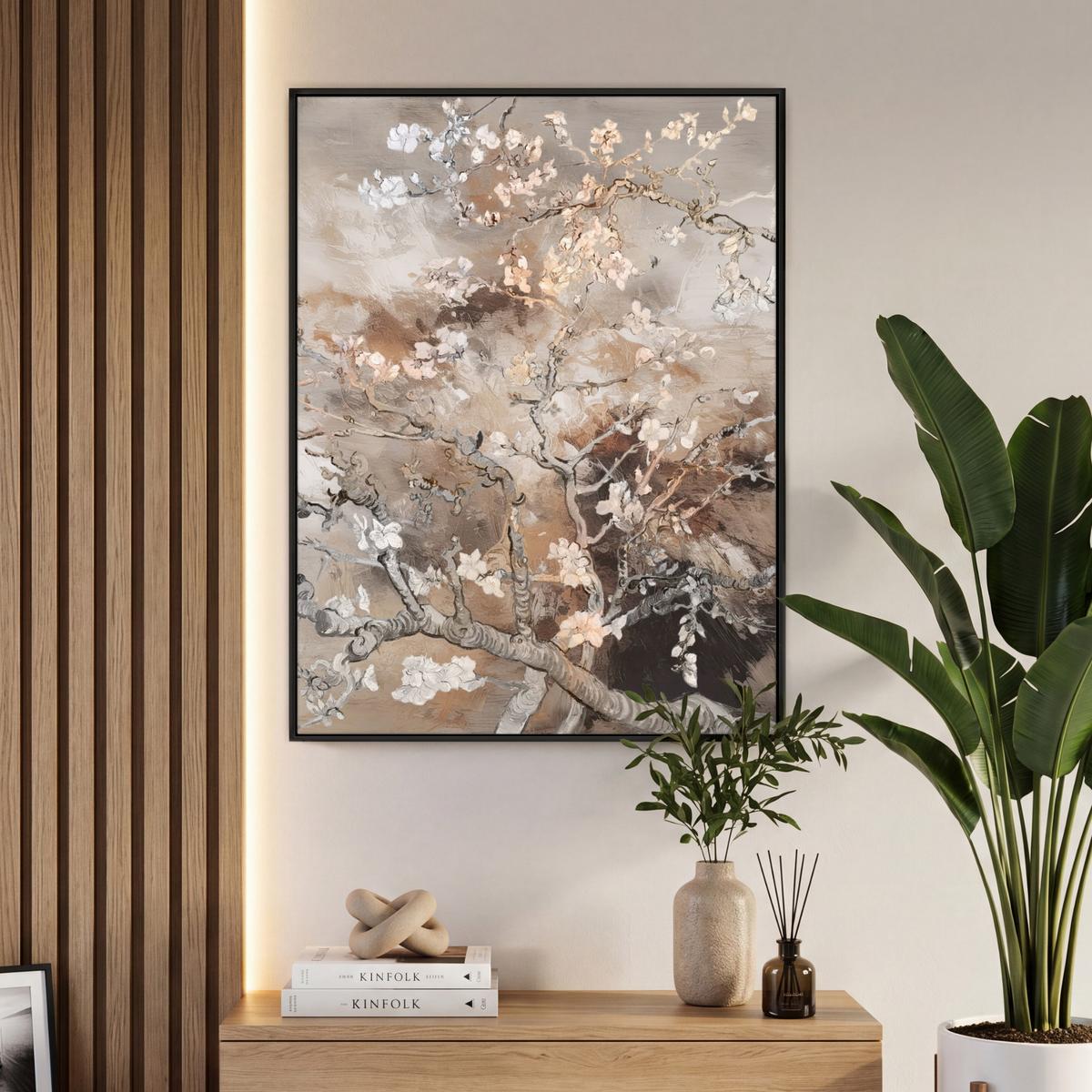 LEINWAND Bilder mit Rahmen - Mandelblüte - Kunst - Van Gogh - Beige - Abstrakt - 70x100 - Braun, Textil (70/100cm) - MuchoWow