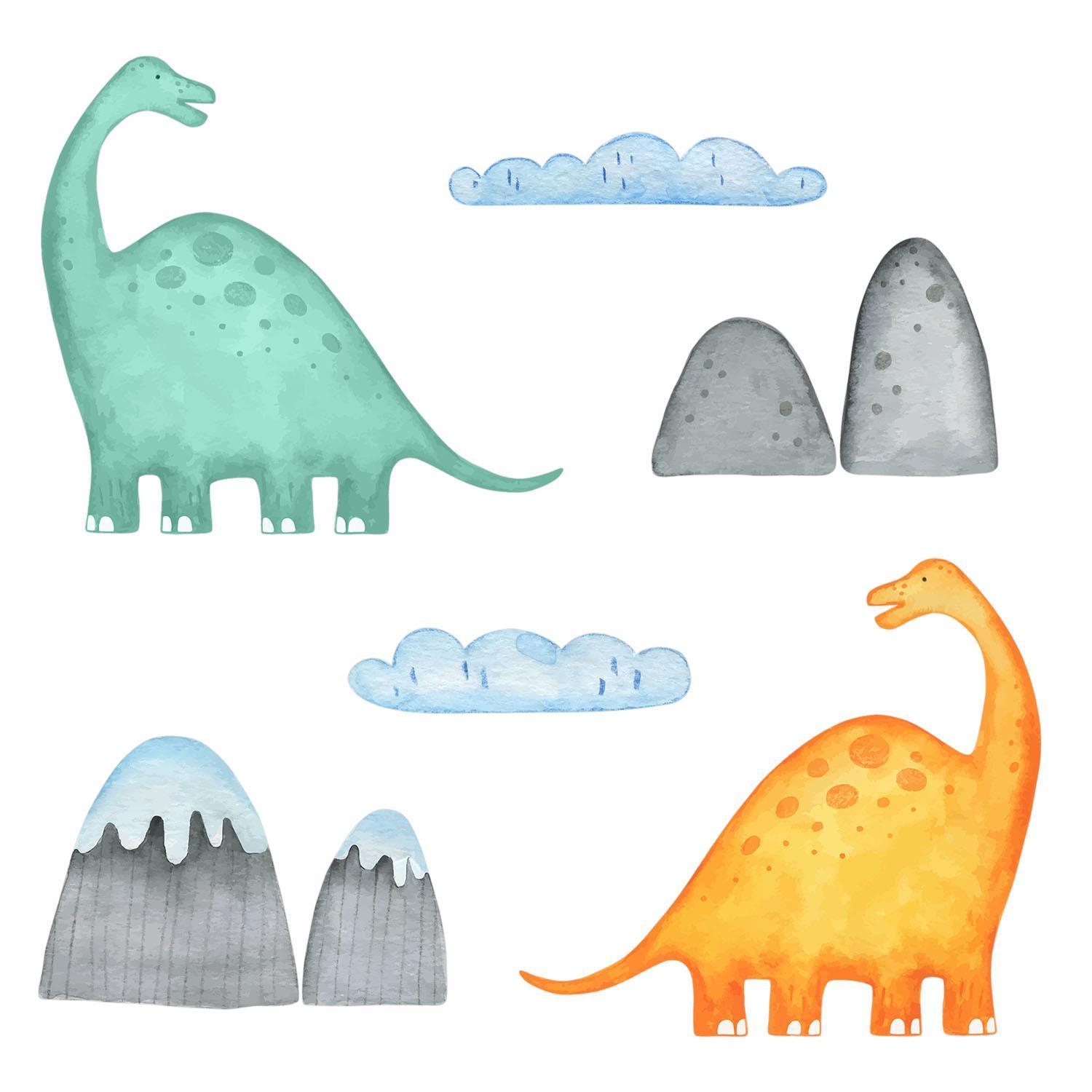 WANDAUFKLEBER 80x143cm - Dinosaurier und Berge - Multicolor, Kunststoff (80/143/0.1cm) - Wallfluent
