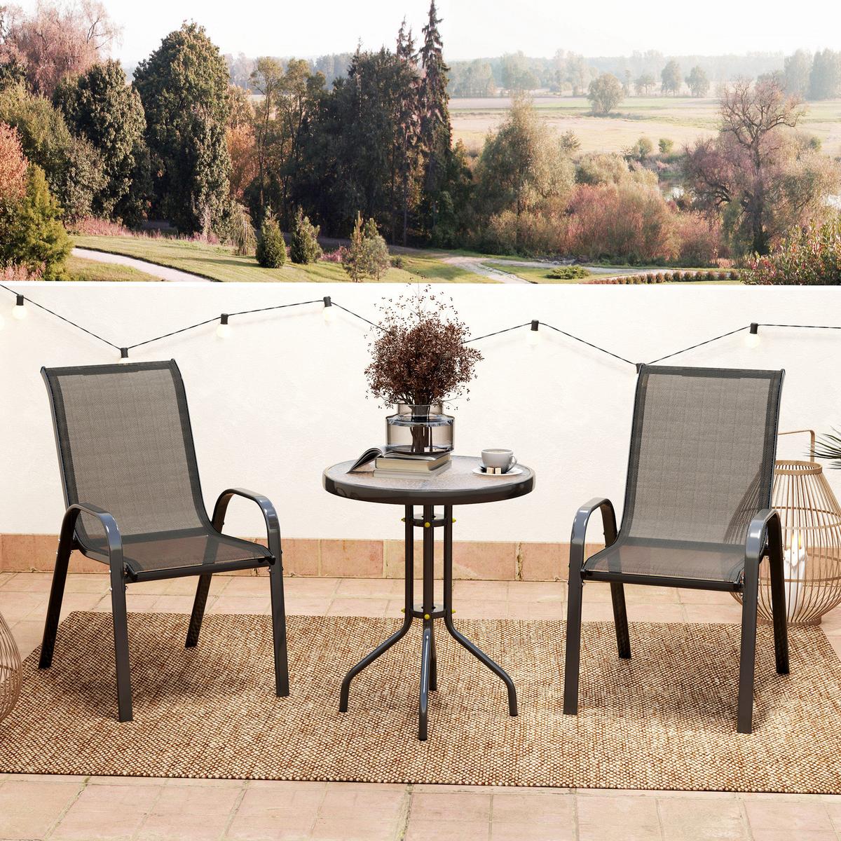 BALKONMÖBELSET 3TLG. aus Metall Hartglas Schwarz - Schwarz, Textil/Metall - Outsunny