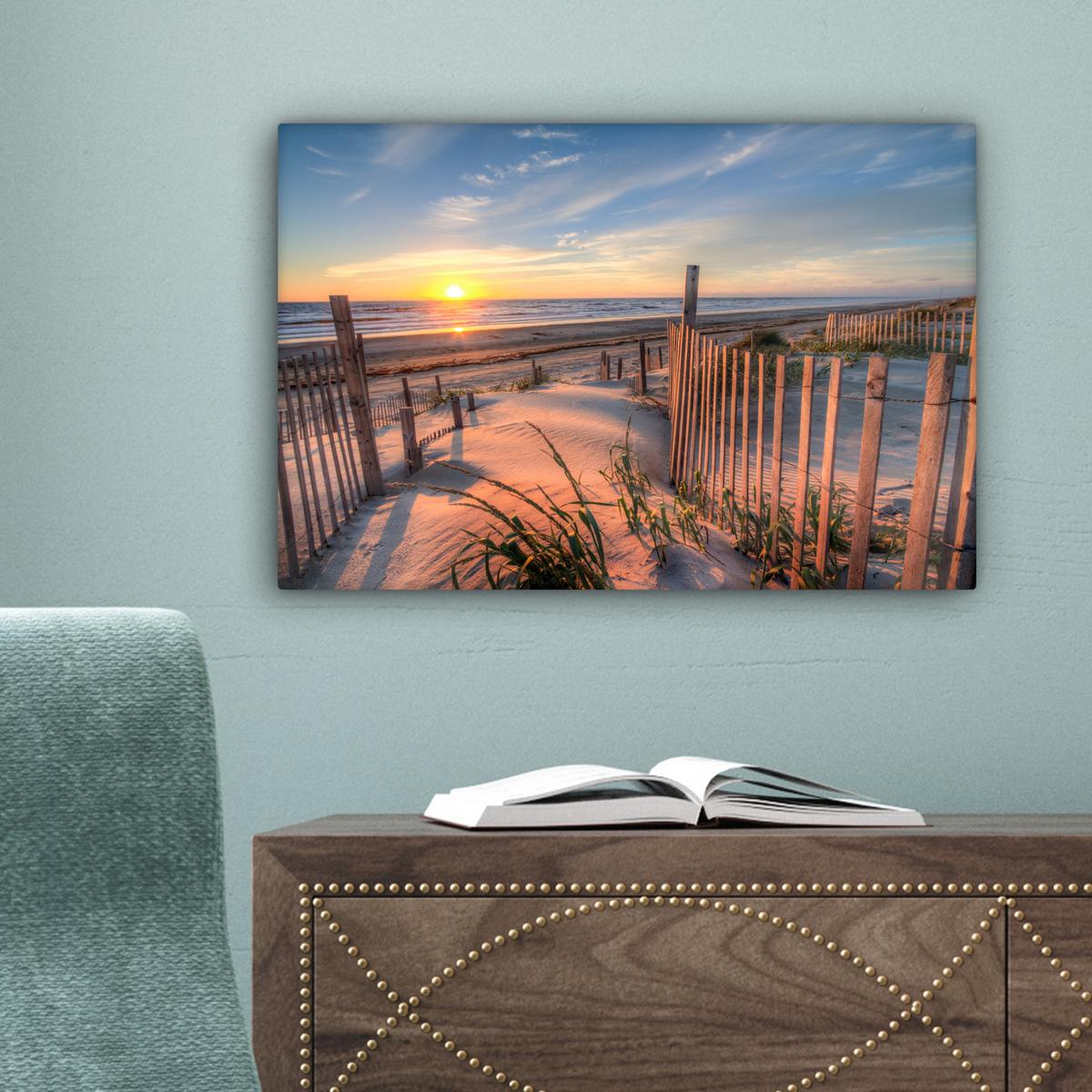 LEINWANDBILD Strand - Meer - Düne - Sonnenuntergang - Landschaft Deko Schlafzimmer 30x20 cm - Beige, Textil (30/20cm) - MuchoWow