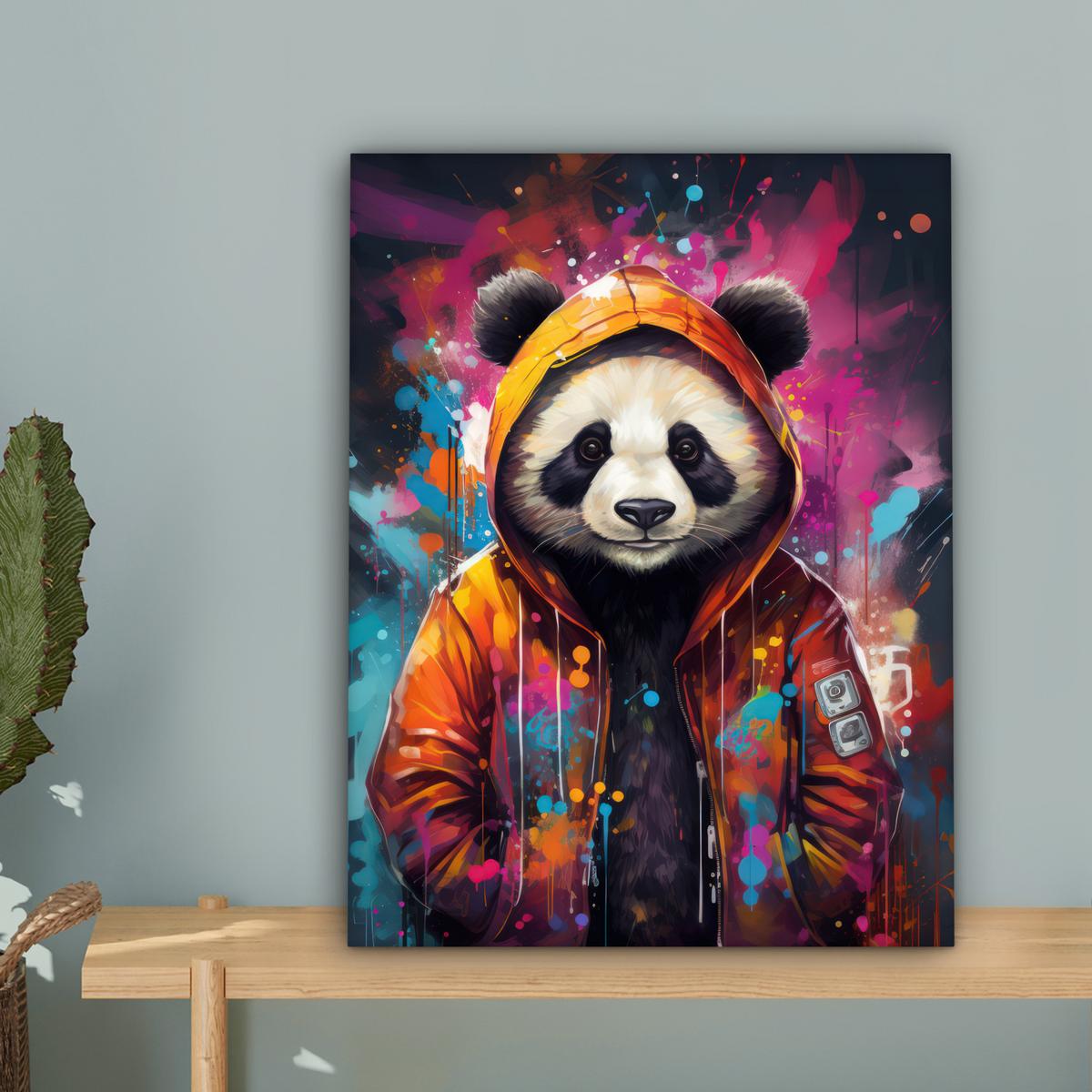 LEINWANDBILD Panda - Jacke - Graffiti - Orange Room Decor 30x40 cm - Orange, Textil (30/40cm) - MuchoWow