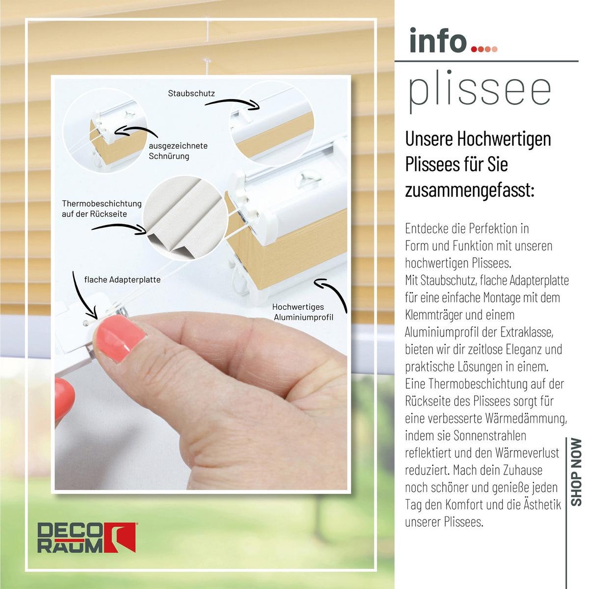 PLISSEE Thermo Basic 100 x 210cm Klemmfix ohne Bohren - Beige, Textil (100/210cm) - Deco-Raum