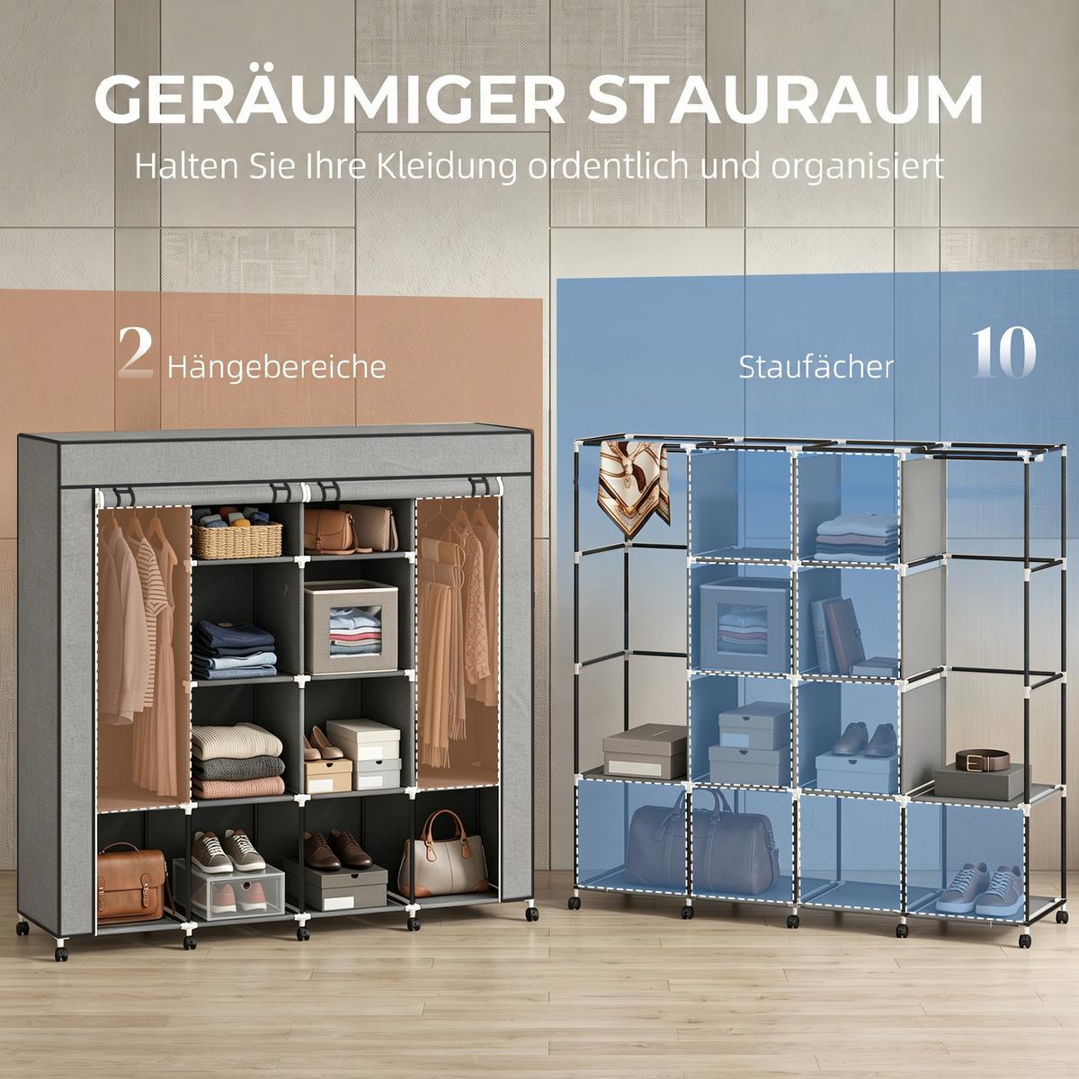 STOFFSCHRANK Stahl Vliesstoff Dunkelgrau - Dunkelgrau, Textil/Metall (42.5/167/166cm) - HOMCOM