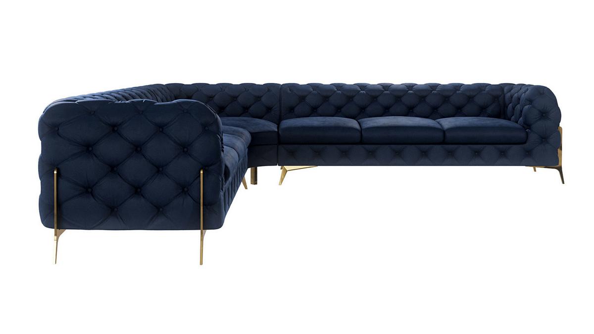 ECKSOFA Chesterfield Lexi Marineblau Samt - Goldfarben/Dunkelblau, Holz/Textil (323/323cm) - S-Style Möbel