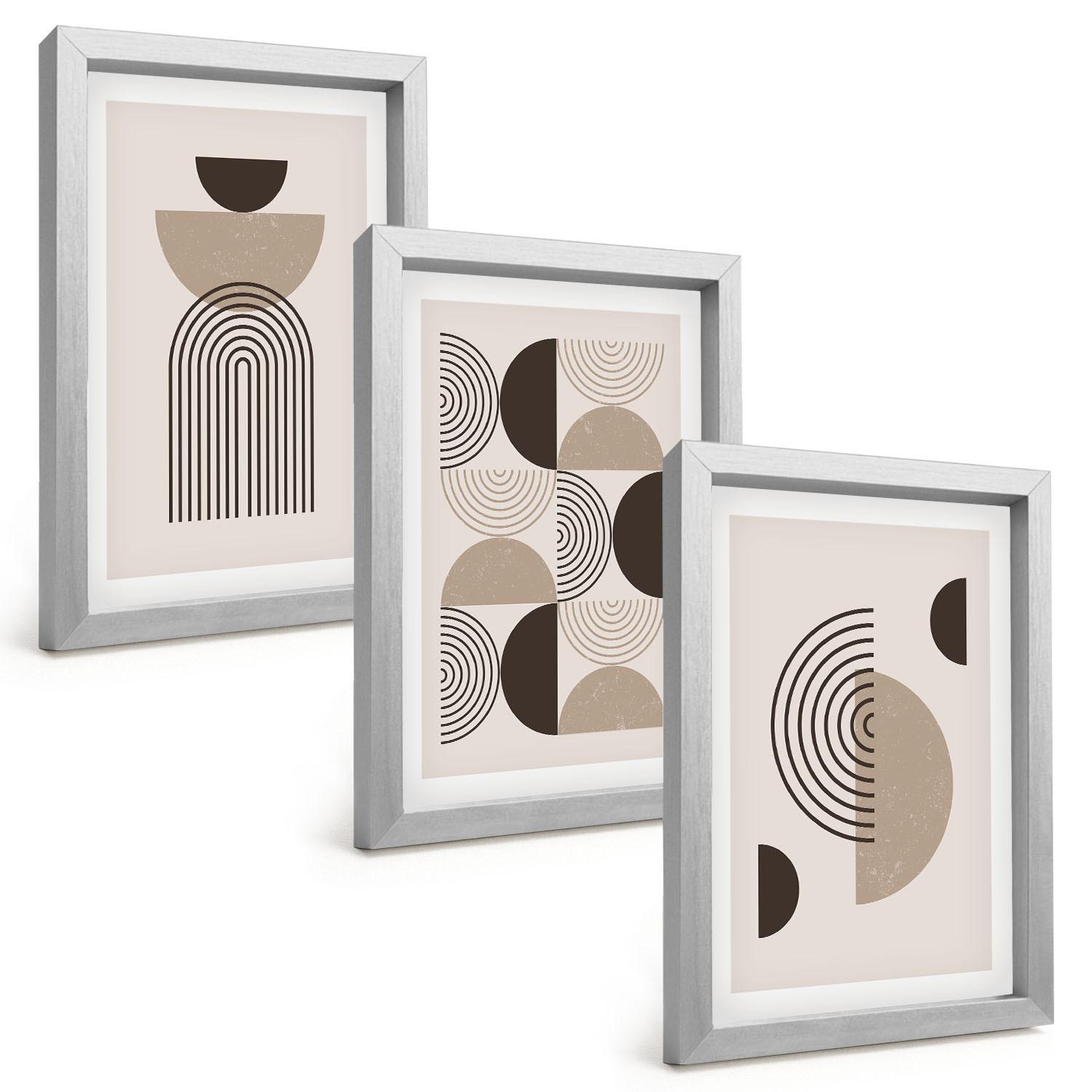 BILDER SET 3er Set - 20x30 cm Silberner Rahmen - Abstrakte Minimalismusmuster - Silberfarben, Kunststoff (20/30cm) - TULUP