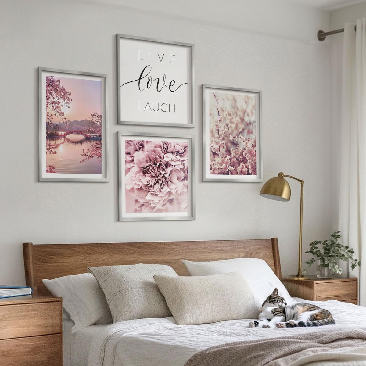 BILDER SET 4er Set - 50x50 cm & 40x60 cm Silberner Rahmen - Blumenbrücke – Lebensinspiration - Silberfarben, Kunststoff (50/50cm) - TULUP