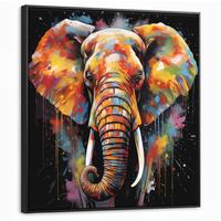 LEINWAND Bilder mit Rahmen - Elefant - Graffiti - Schwarz - Tiere - Farben - 90x90 - Schwarz, Textil (90/90cm) - MuchoWow