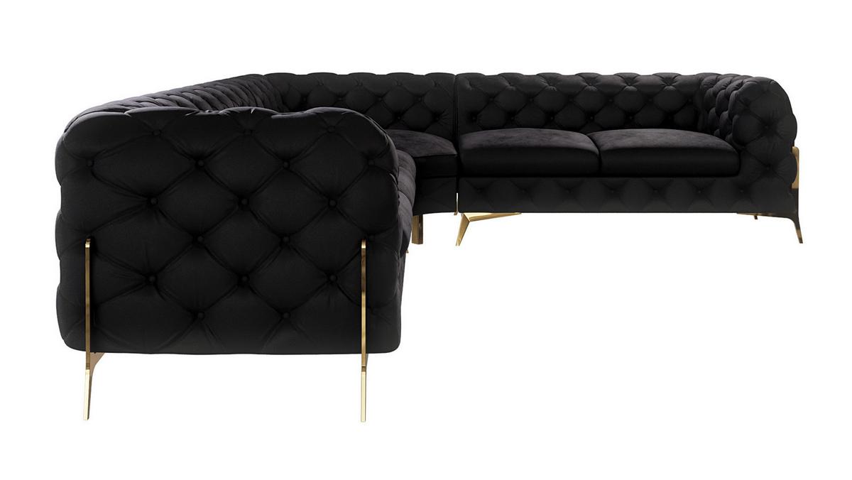 ECKSOFA Chesterfield Lexi Schwarz Samt, langer Schenkel links - Goldfarben/Schwarz, Holz/Textil (323/264cm) - S-Style Möbel