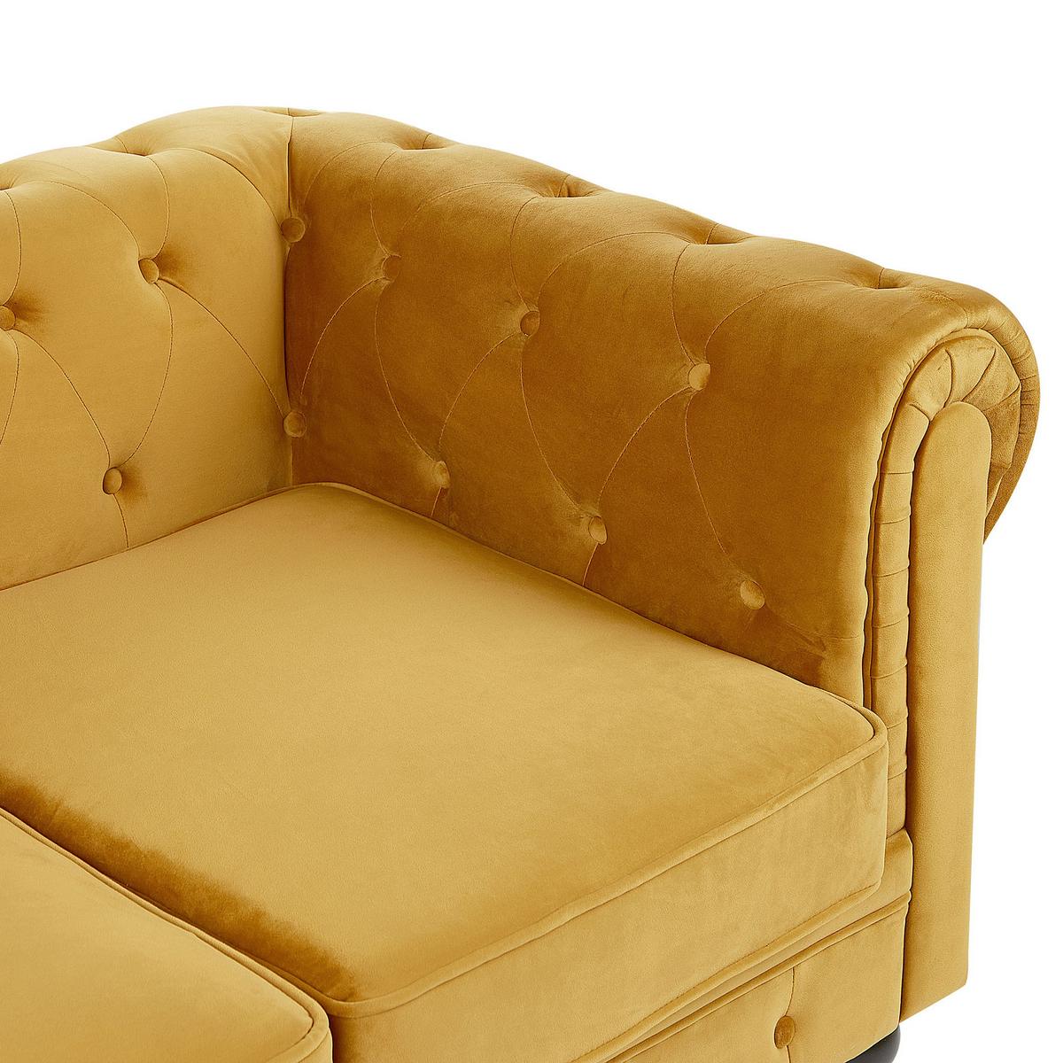 3-SITZER-SOFA Samtstoff Senfgelb Chesterfield - Gelb, Textil (201/70/75cm) - Beliani