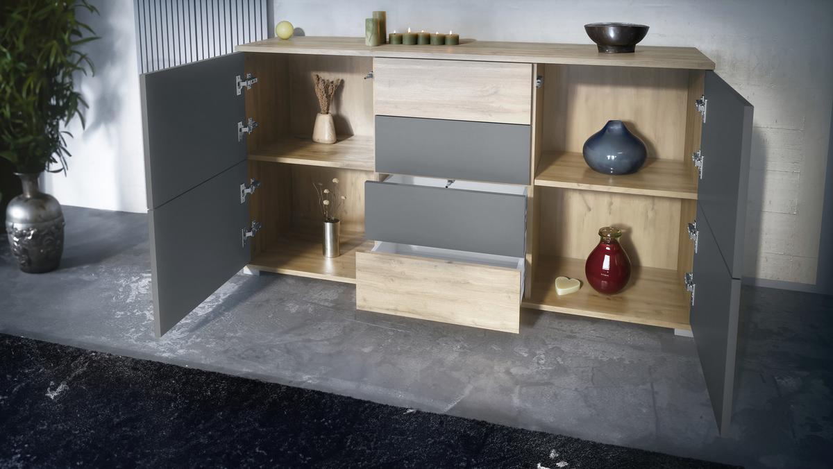 SIDEBOARD Rova Weiß Hochglanz - Weiß Hochglanz, Holzwerkstoff (138.5/75.5/35cm) - Vladon