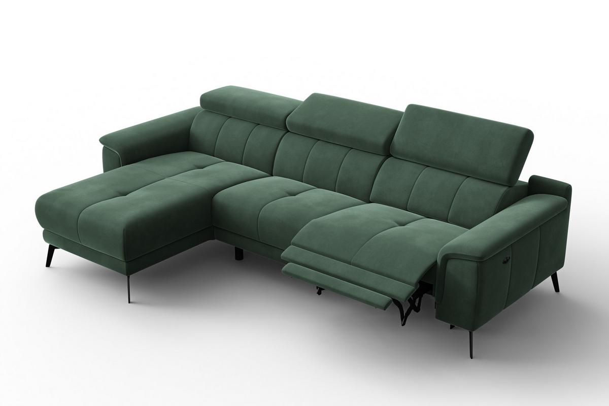 ECKSOFA FIERO 4-Sitzer LINKS, Grüner Veloursstoff - Schwarz/Grün, Holz/Textil (288/170cm) - Courtois Laville