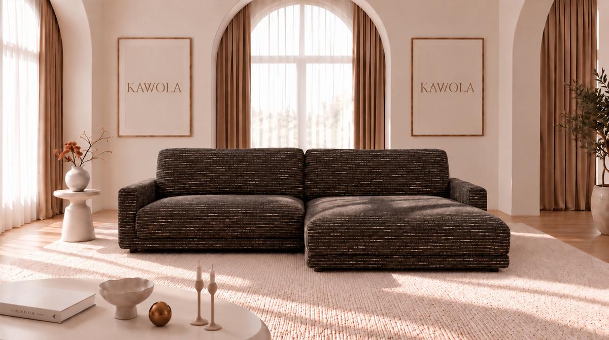ECKSOFA MARLIN Braun Flachgewebe - Schwarz/Braun, Kunststoff/Textil (262/168cm) - KAWOLA