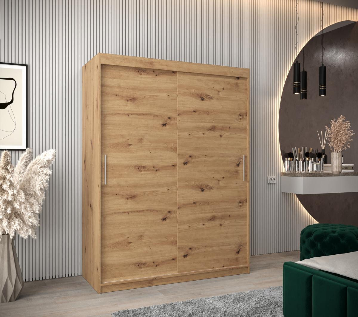 SCHIEBETÜRENSCHRANK TOKYO 200/150/62 2-türig - Silberfarben/Eiche Artisan, Holz/Kunststoff (150/200/62cm) - MÖBEL KRYSPOL
