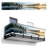 BALKON-SICHTSCHUTZ See - Nebel - Berge - Landschaft Groß 500x90 cm - Hellblau, Kunststoff (500/90cm) - MuchoWow