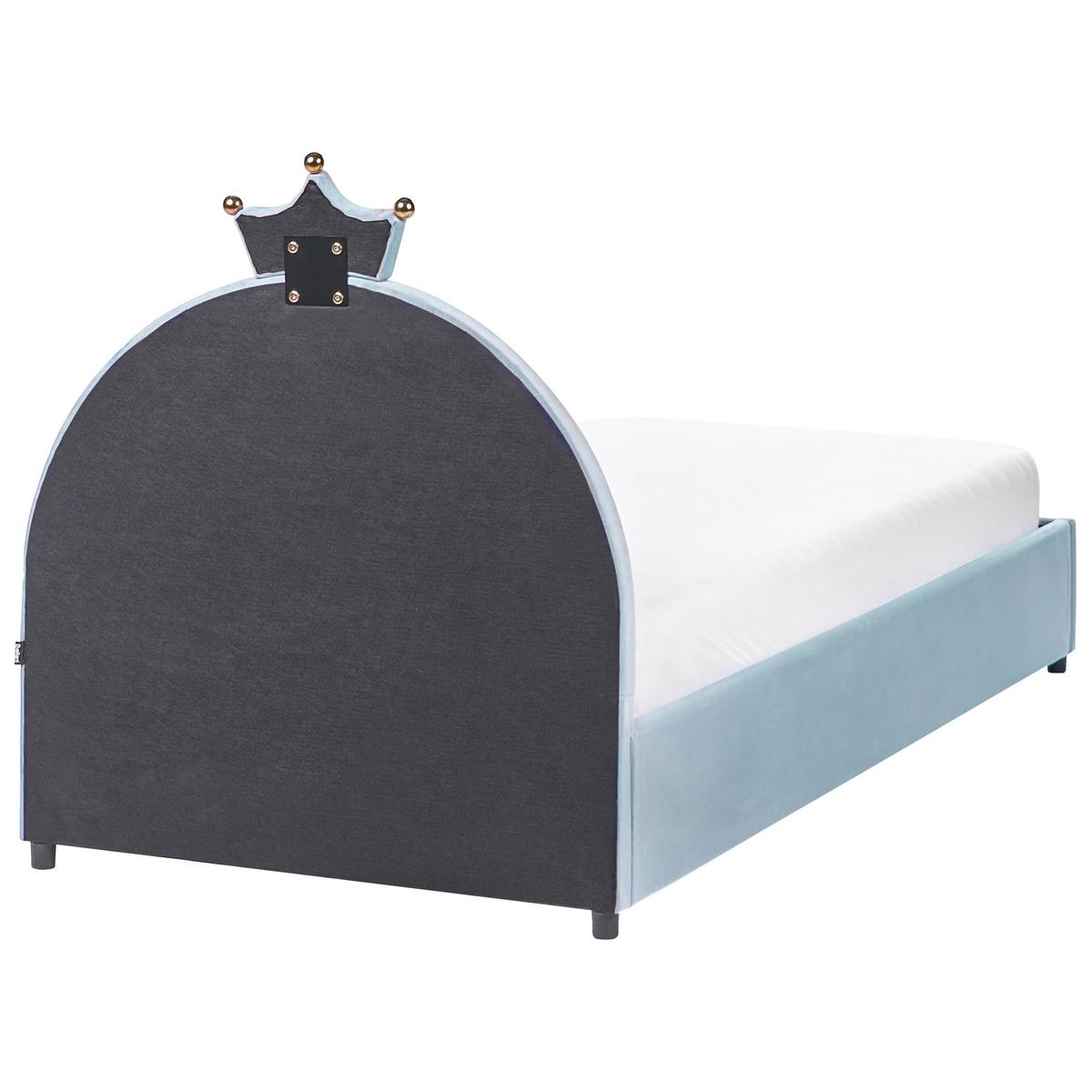KINDERBETT mit Stauraum 90/200 Samtstoff Blau Grisetot - Blau, Textil (90/200cm) - Beliani