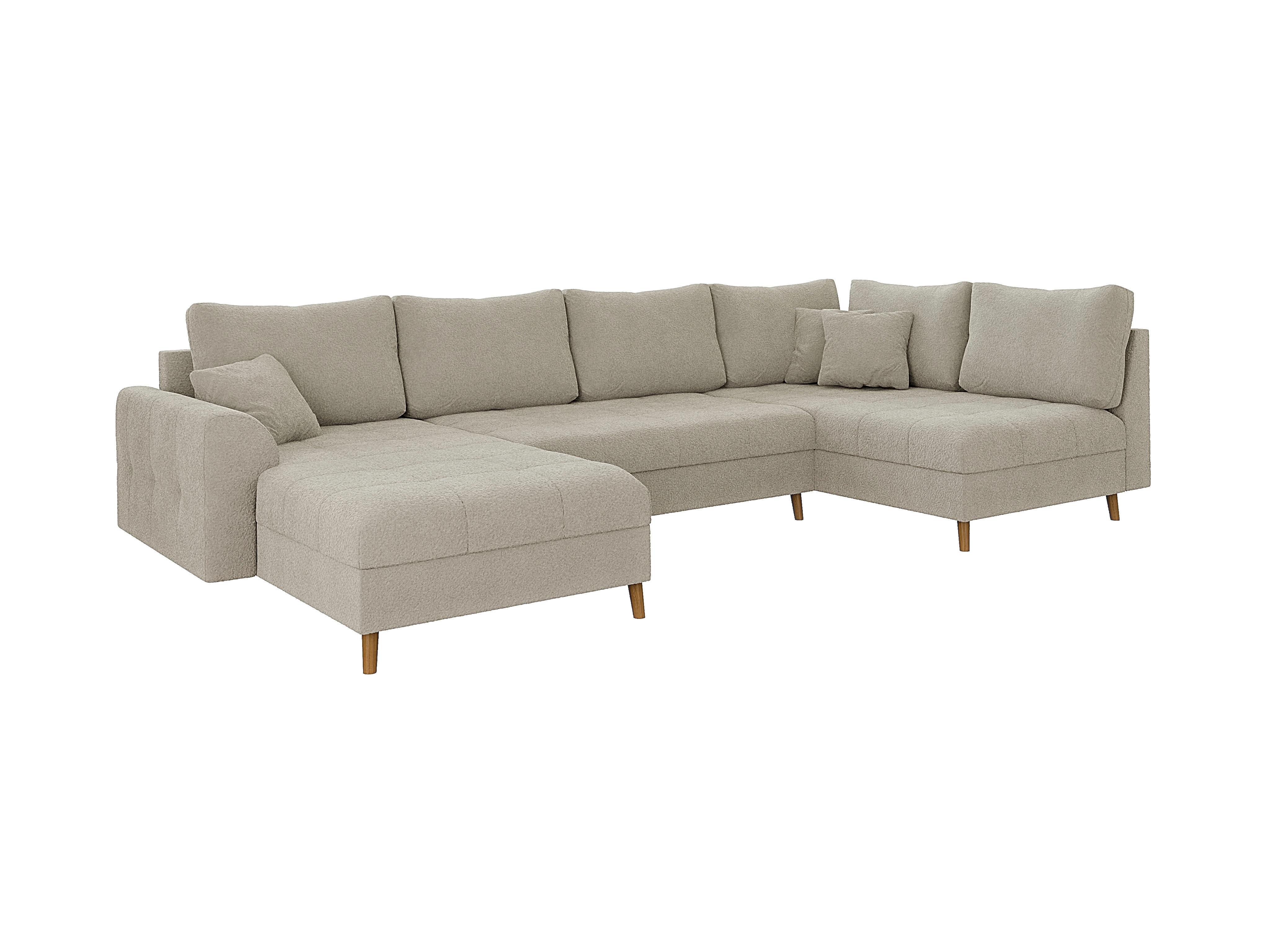 WOHNLANDSCHAFT Henrik Beige Boucle - Ottomane Links - Beige/Braun, Holz/Textil (310/81/161cm) - S-Style