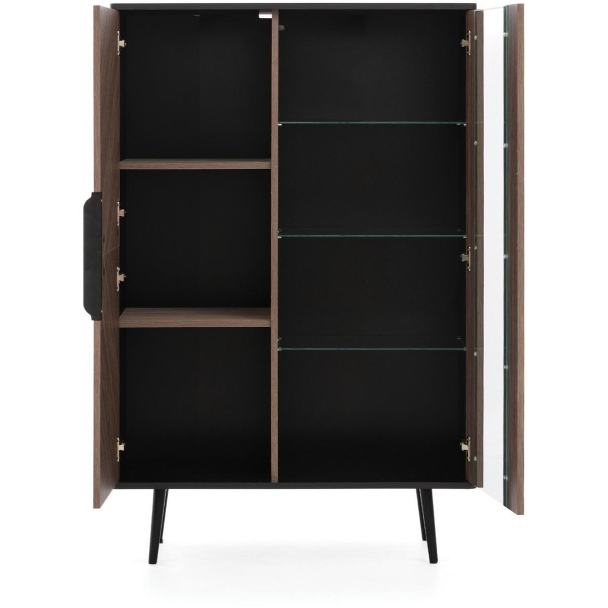 VITRINE Parini mit 2 Türen und 5 Einlegeboden, Graphitschwarz/Captains Deck - Eichefarben, Holzwerkstoff/Metall (90/140/41cm) - Beautysofa