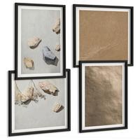 BILDER SET 4er Set - 50x50 cm & 40x60 cm Schwarzer Rahmen - Strandsteine natürliche Strukturen - Schwarz, Kunststoff (50/50cm) - TULUP